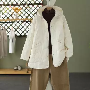 Мода и литература пуховик женский с капюшоном осень-зима 2024 теплая средняя и длинная белая утиная пуховая с длинными рукавами модная волна M
