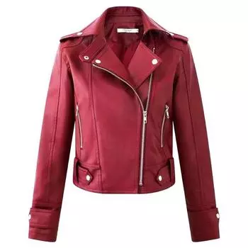 МОДА и зима новая женская кожаная куртка короткая курткаоблегающая женская одежда больших размеров ПУ потертая локомотив женская кожаная одежда Одежда S чёрный