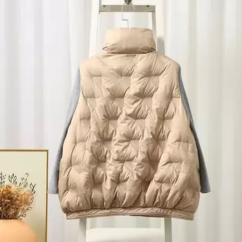 МОДА и зима новый пуховый жилет женский короткий воротник-стойка процесс склеивания давлением модный свободный белый пуховый жилет куртка Одежда S чёрный