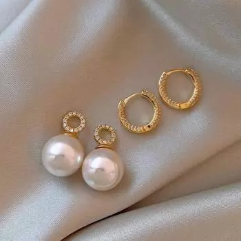 Мода, идеально подходит для повседневной носки и подарка, элегантные серьги с имитацией жемчуга, медь для девочек, модные украшения, 1 пара золотистый