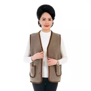 МОДА [Имитация овечьей шерсти жилет женский осенний новый мех интегрированный универсальный свободный жилет Одежда M темно-коричневого