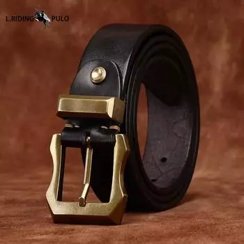Мода Индивидуальность Ретро Утолщенный Гладкий Верхний Слой Коровья Кожа Натуральная Кожа Мужской Ремень Крутой Парень Медная Пряжка Ремень 100cm чёрный