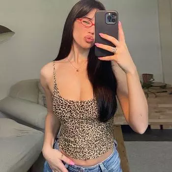 Мода Инс Модный Принт Сексуальная Футболка Майка Leopard print S