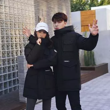 МОДА Инструментальная хлопковая подкладка для женщин средней и длинной длины студенческое свободное пальто модные зимние утолщенные хлопковые подкладки пара Одежда M красный