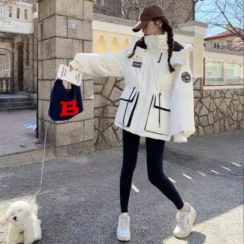 МОДА Инструментальная куртка-пуховик женская маленькая 2024 зимняя новая корейская версия утолщенная куртка белая утиная пуховая куртка Overcome одежда S белый