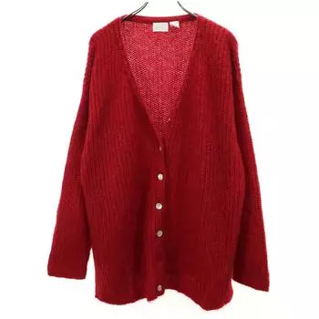 MODA INT L 80-е Мохер Смесь Винтажный Вязаный кардиган с длинным рукавом L Красный Женский Б/У