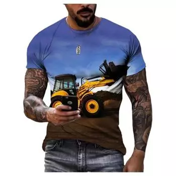Мода Интересные Большие Грузовики Картинки для Мужских Футболок Тренд Цифровая Печать Повседневный Круглый Вырез Короткий Рукав Топ S