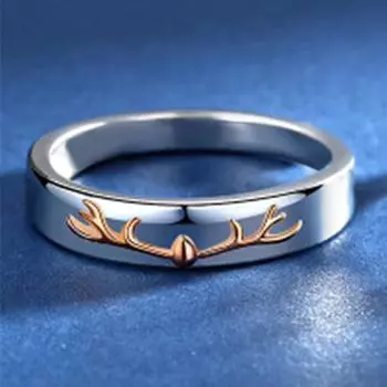 Мода интернет-знаменитостей Простое кольцо для пары в форме лосиных рогов, Двухцветное медное кольцо с цирконом 8