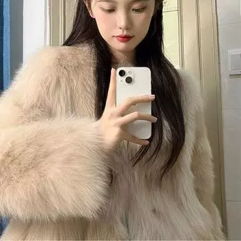 МОДА Искусственный мех лисы маленькая ароматная ветровка женская зимняя маленькая мужская хлопковая утолщенная короткая искусственный мех меховая верхняя одежда S хаки