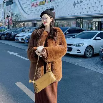 МОДА искусственный мех мех женское зимнее пальто мех лисы Тока утолщенный пушистый кардиган плюшевый однотонный темперамент круглый вырез топ Одежда S серый