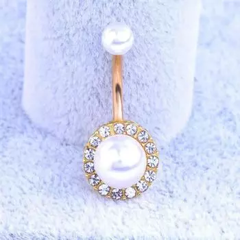 Мода Искусственный жемчуг Шарм Пупок Бар Штанга Пупок Кольцо Леди Ювелирные изделия