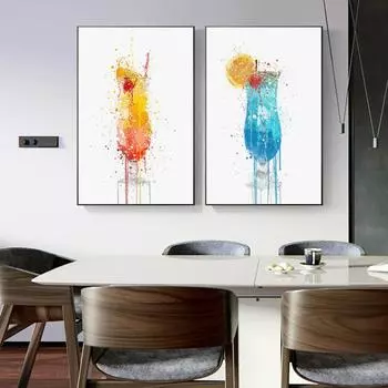 Мода искусство фруктовый коктейль стакан холодный напиток постер бокал бар настенное искусство холст картина гостиная украшение дома фреска без рамки 21*30cm No Frame