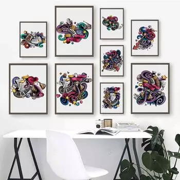 Мода искусство музыка символ холст картина настенная живопись гитара микрофон цветной постер офис гостиная украшение дома фреска без рамки 21*30cm No Frame