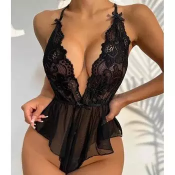 МОДА Эротическое сексуальное цельное нижнее белье Кружевное боди Прозрачное секс-платье Женские колготки Сексуальный экзотический ажурный бюстгальтер Открытый стиль Lenceria S