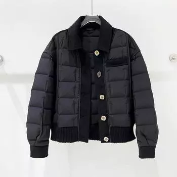 МОДА кашемир сращивание 90 белый утиный пух маленький ароматный пух женский зимний новый пух короткий зимний пух Одежда S чёрный