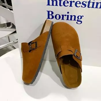 мода Классические модные женские замшевые мюли тапочки мужские сандалии с пробковой стелькой с поддержкой свода стопы пляжные шлепанцы домашняя обувь 35 бежевый