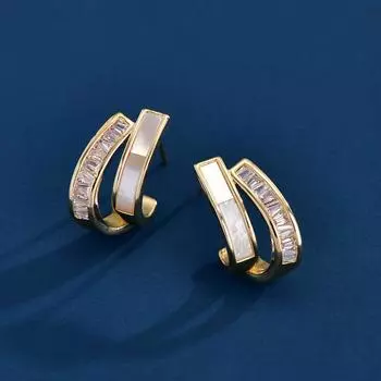 Мода Классический Стиль Роскошные Двухслойные Неправильной Формы Циркон Натуральная Ракушка Пусеты Серьги Иглы из Серебра S925 золотой