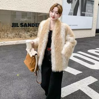 МОДА Контрастные цвета, экологически чистый мех, интегрированный мех, популярный зимой, суперкрасивый, утолщенное пальто с начесом, женская одежда One Size