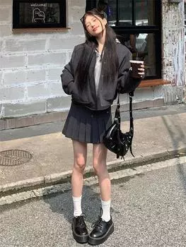 МОДА короткая куртка женская 2024 новая осень и зима серый повседневный дизайн национальный стиль высококачественный бейсбольный джерси Одежда S