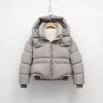 МОДА короткая зимняя белая утиная пуховая модная простая куртка из утолщенного пуха теплая пушистая куртка женская Одежда S