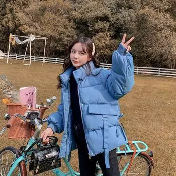 МОДА короткие женские с хлопковой подкладкой 2024 года, зимние новые студенческие с хлопковой подкладкой, воротник-стойка, свободные, с хлопковой подкладкой, утолщенные, модные, одежда S чёрный