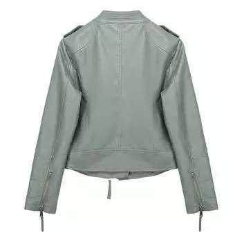 МОДА кожа женская весна-осень 2024 новая мода воротник-стойка популярный локомотив кожа красивый короткий топ модная одежда S светло-зеленый