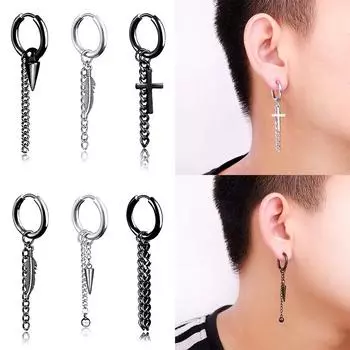 Мода Крест Подвеска Несколько стилей Титановая Сталь Длинная Цепь Мужчины Прохладный Готический Обруч Панк Серьги Ювелирные Изделия Мотаться Мода Серебро Черный