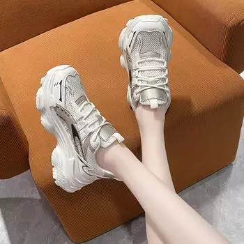мода Кроссовки Chunky Кроссовки Clunky Кроссовки Vulcanize Женская осенняя обувь Толстая подошва Универсальная спортивная легкая дизайнерская повседневная теннисная обувь 35 бежевый