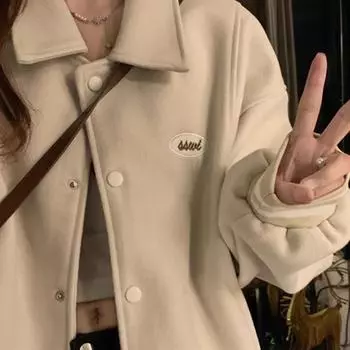 МОДА лацкан бейсболка девушка весна и осень одежда ученицы средних и старших классов маленькая американская винтажная повседневная верхняя одежда S