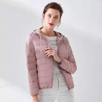 МОДА Легкая куртка-пуховик женская короткая 2024 зимняя новая модная тонкая куртка с капюшоном большого размера Одежда S белый