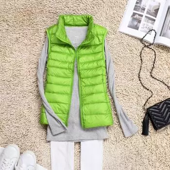 МОДА Легкая куртка-пуховик Женская короткая модная облегающая жилетка 2024 года Новая легкая жилетка с воротником-стойкой Одежда S тёмно-синий