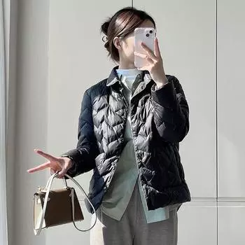 МОДА Легкая женская рубашка с пухом, изящная, с отделкой из бисера, простая, с лацканами, белая утиная пуховая одежда для холодной зимы M чёрный