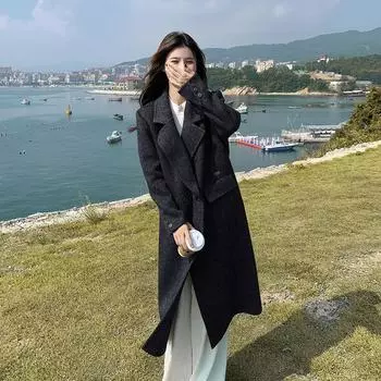 МОДА Легкая зрелая ветровка Высококачественное зеленое шерстяное двухстороннее шерстяное пальто Женская зимняя новая утолщенная длинная шерстяная куртка Одежда S