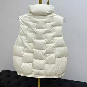 МОДА Легкий и тонкий белый утиный пух, жилет, женский воротник-стойка, простая лесенка, облегающий крой, универсальный короткий жилет Одежда S