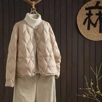 МОДА Легкий и тонкий круглый воротник темпераментный пуховик женский короткий ромбовидный пуховик Маленький легкий и теплый 90 пуховик Зимняя одежда M