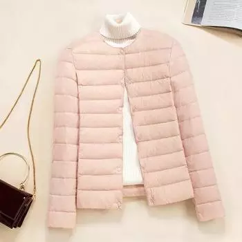 МОДА Легкий и тонкий пуховик женский короткий круглый вырез V-образный вырез двухсменная тонкая подкладка тонкий внутренний слой низ большой размер модная одежда M белый