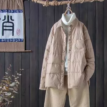 МОДА Легкий и тонкий пуховик женский новый зимний лацкан короткий белый утиный пух модный свободный большой размер трендовая одежда S красный