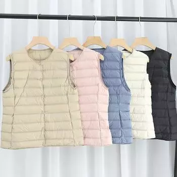 МОДА Легкий пуховый жилет для женщин с прессованным клеем, короткий, большого размера, с круглым вырезом, без воротника, с V-образным вырезом, зимнее пальто Одежда M