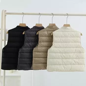 МОДА Легкий тонкий белый жилет на утином пуху для женщин 2024 года, зимняя новинка, воротник-стойка, маленький внутренний жилет, универсальный, модный, теплый, трендовый, одежда S