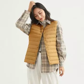 МОДА Легкий тонкий пуховый жилет женский легкий модный 90% белый утиный пух верхняя одежда внутренняя подкладка короткий жилет M хаки