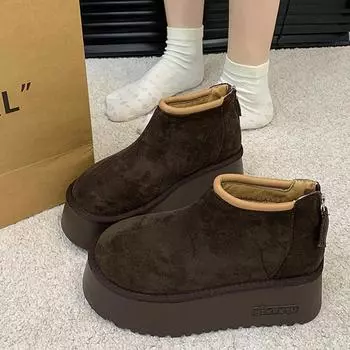 мода леопардовый платформа ботильоны зимние женские замшевые плюшевые хлопковые туфли балетки меховые теплые зимние 2024 тренд повседневные челси ботинки женские 35 верблюд