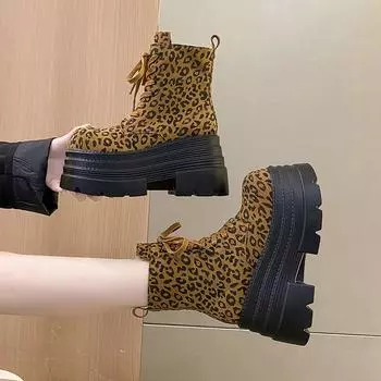 мода леопардовый платформе женские ботильоны на очень высоком каблуке дизайнерские зимние замшевые зимние туфли 2025 трендовые женские осенние ботинки на шнуровке Botas Mujer 35