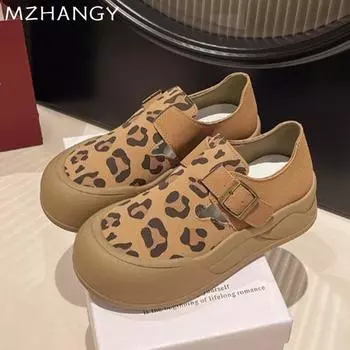 мода леопардовый Женские туфли на платформе Лоферы Обувь на плоской подошве Повседневные кроссовки Женские 2024 Тренд Модная спортивная обувь Осеннее платье Уютная Mujer Zapatos 35