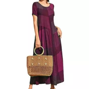 МОДА Летнее макси-платье с принтом и карманами Шикарное винтажное вечернее платье с большим подолом Женская одежда M серый