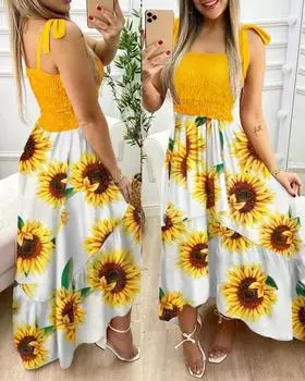 МОДА Летние сексуальные макси-халат с открытыми плечами Boaydcon Dress Элегантные длинные платья без рукавов с цветочным принтом для женщин для пляжной вечеринки S розовый