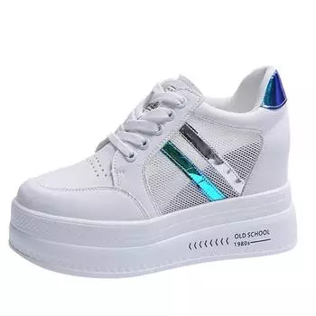 мода лето 2024 дышащая толстая подошва бисквитные туфли внутри более высокие женские туфли маленькие белые туфли кроссовки на танкетке Zapatos Mujer 34 синий