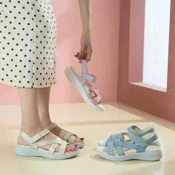 мода Лето Модные летние босоножки на танкетке с нескользящей подошвой для спорта на открытом воздухе и пляжа, универсальные женские удобные сандалии на платформе 2024 36 бежевый