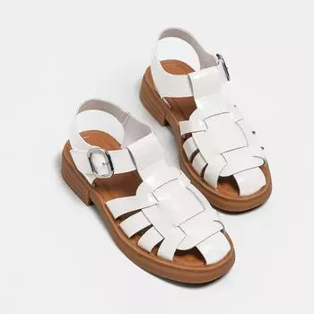 мода Лето Новые Модные Кожаные Повседневные Женские Сандалии Baotou Плоские Индивидуальные Тренды Ретро Тканые Полые Римские Повседневные Сандалии 35 чёрный