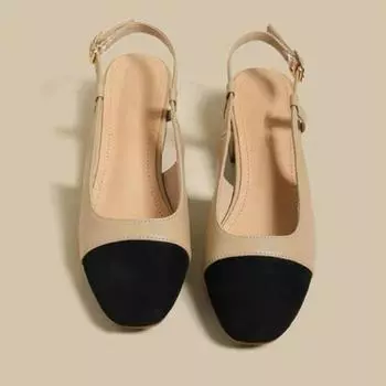 мода Лето Новые Модные Туфли На Низком Квадратном Каблуке Корейские Туфли Для Вечеринок, Сочетающиеся Цвета Дизайнерские Босоножки Chaussure Femme All-match 35 бежевый
