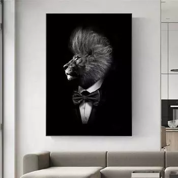 Мода Лев Искусство Холст Картина Джентльмен Животное Граффити Настенный Плакат Печать Гостиная Домашние Картины Декор 20x30cm